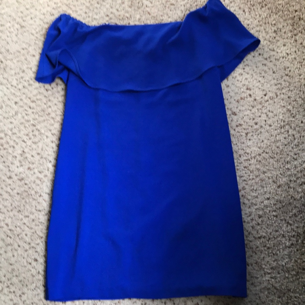 Blue off the shoulder cocktail dress